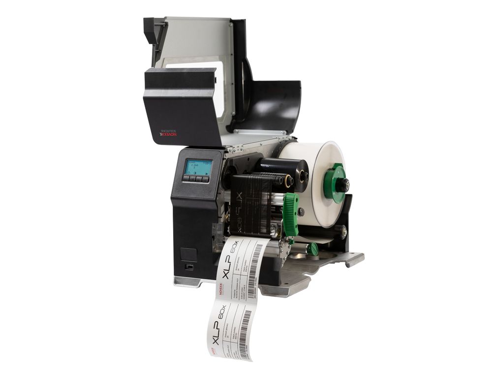 Novexx xlp 60x basic Etikettendrucker mit geöffnetem Deckel