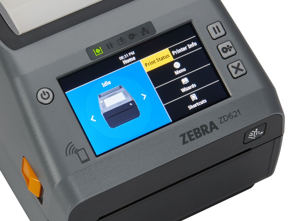 Zebra ZD621 Desktop-Drucker Display Detailaufnahme
