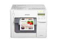 Farbetikettendrucker Epson ColorWorks C3500 mit Etikett frontal