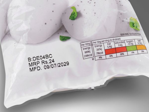 Linx TT Direktdruck mit MHD auf Mozzarellabeutel aus Kunststoff