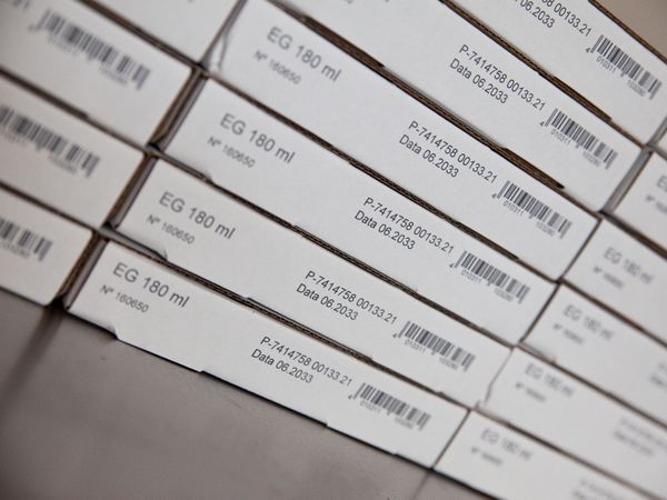 Mit Tintenstrahldrucker Markoprint X1JET LX bedruckte Faltschachtel