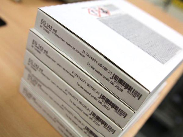 Mit Tintenstrahldrucker Markoprint X1JET LX bedruckte Faltschachtel