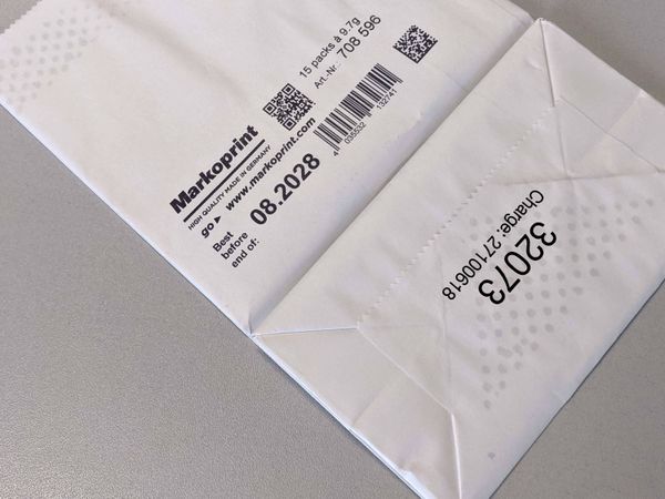 Mit Tintenstrahldrucker Markoprint integra Singular 108 bedruckte Papiertüte