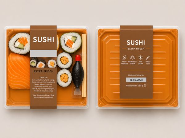 Etikettieranlage Geset 249 D-Wrap Etikett auf Sushi