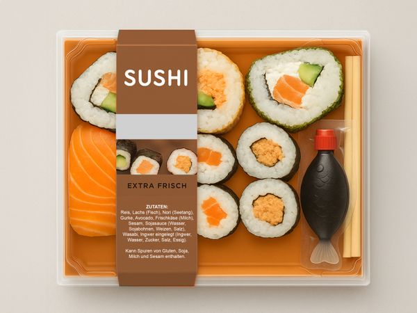 Etikettieranlage Geset 249 D-Wrap Etikett auf Sushi