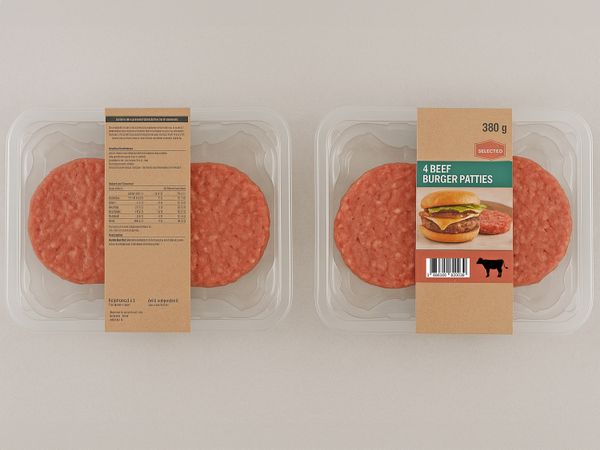 Etikettieranlage Geset 249 D-Wrap Etikett auf Rinter Patties
