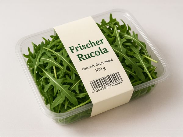 Etikettieranlage Geset 249 Etikett auf Rucola Salat