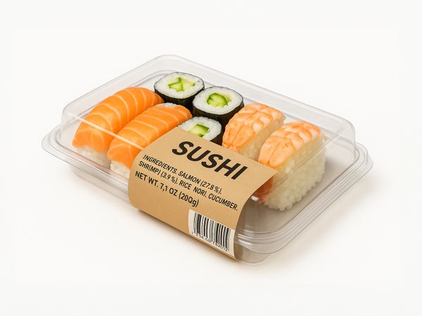 Etikettieranlage Geset 248 C-Wrap Etikett auf Sushi