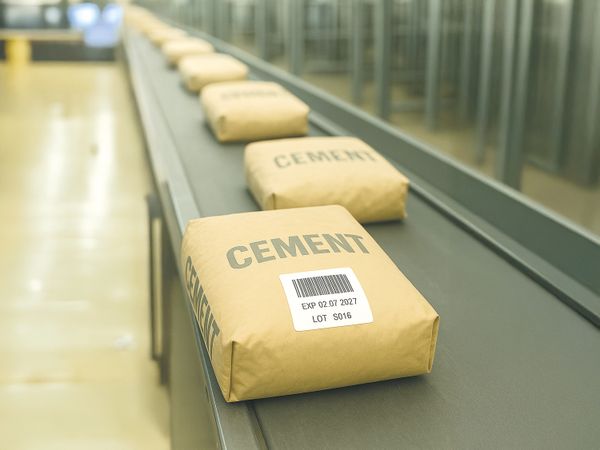 Etikett auf Zement Sack