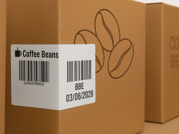 Übereck-Etikett auf Kaffeeverpackung