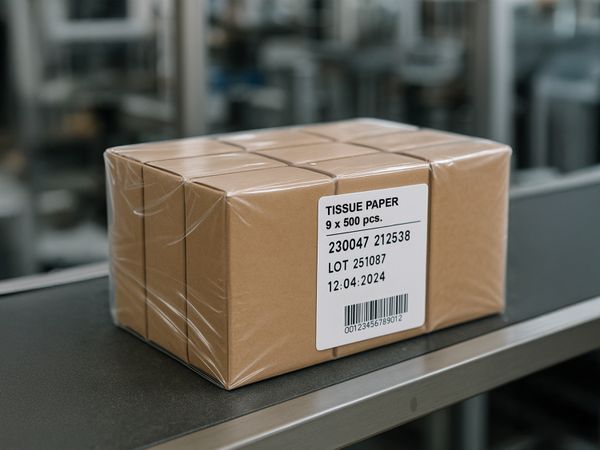 Etikett auf Folienumverpackung