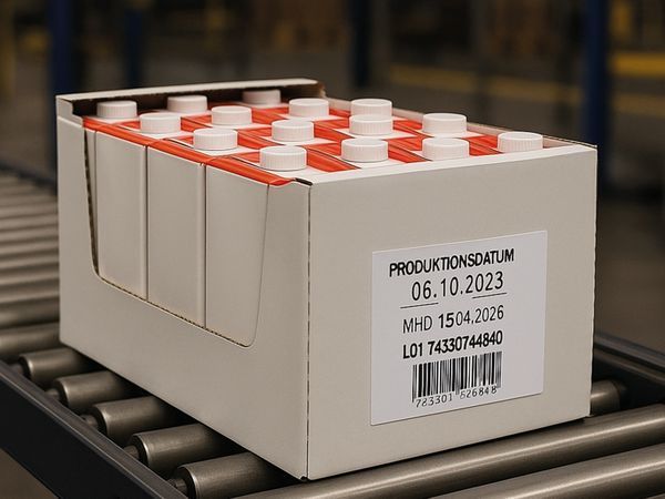 Etikett auf Tetra Pack Umverpackung