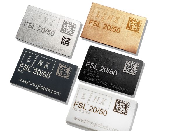 Linx FSL Laserbeschriftung auf Metal Musterplatten