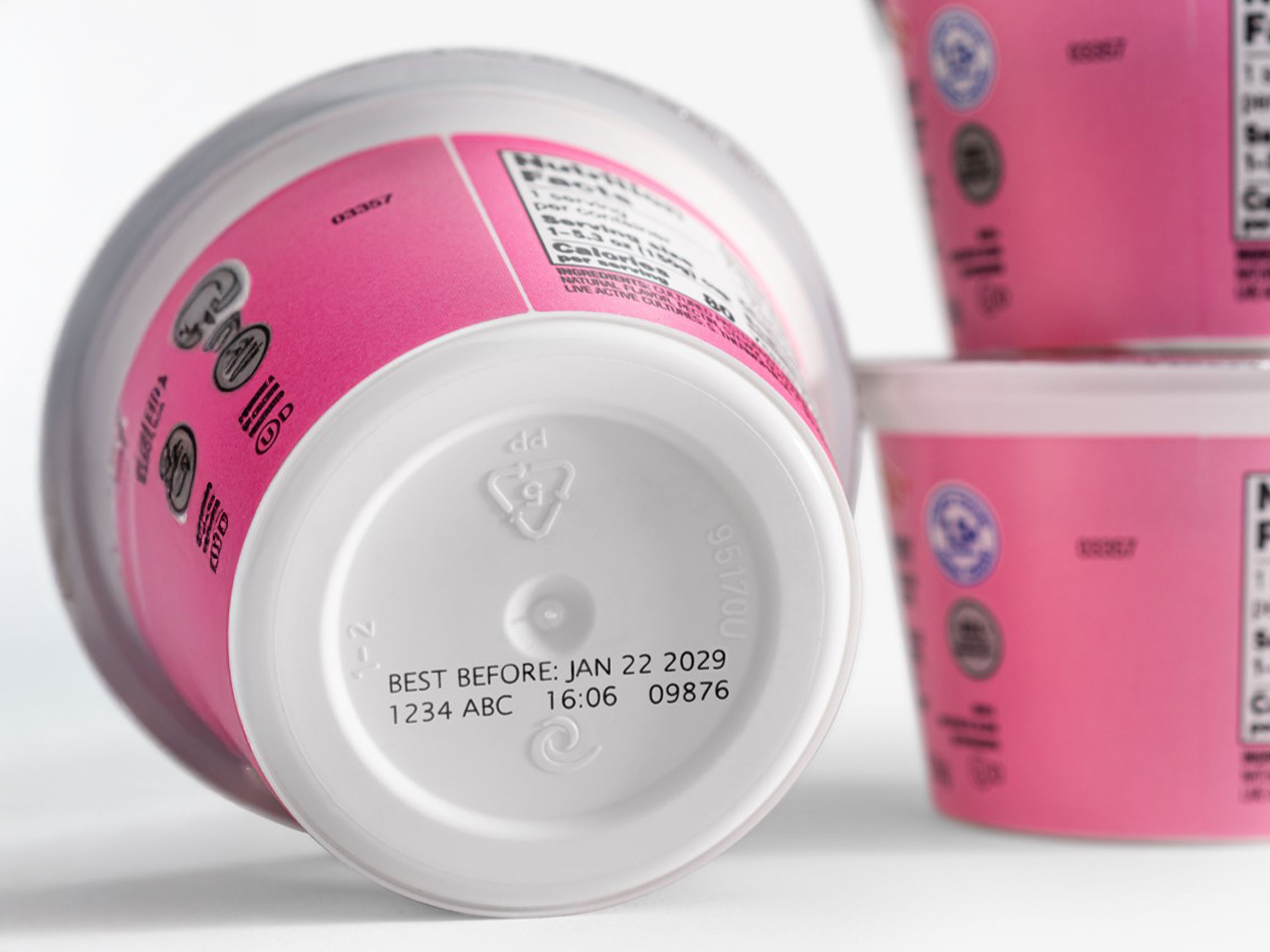 UV-Laser Lebensmittel-Codierung auf Plastikbecher-Boden