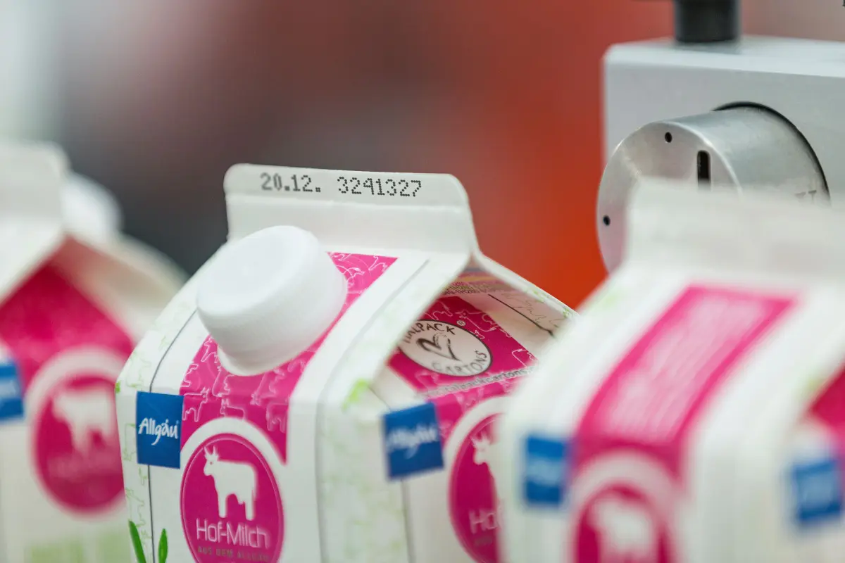 Ink marking on milk packaging