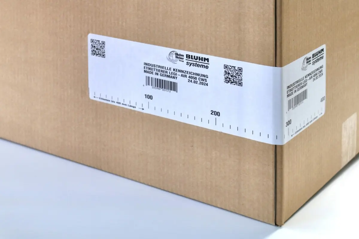 Black and white label applied on cardboard