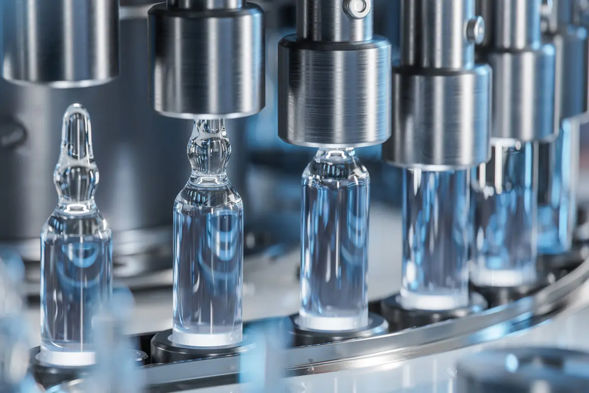 Production line for ampoules featuring labelling technology